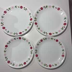 Corelle Red and Pink Floral Dinner Plates 10” x 2 and 8.5” x 2